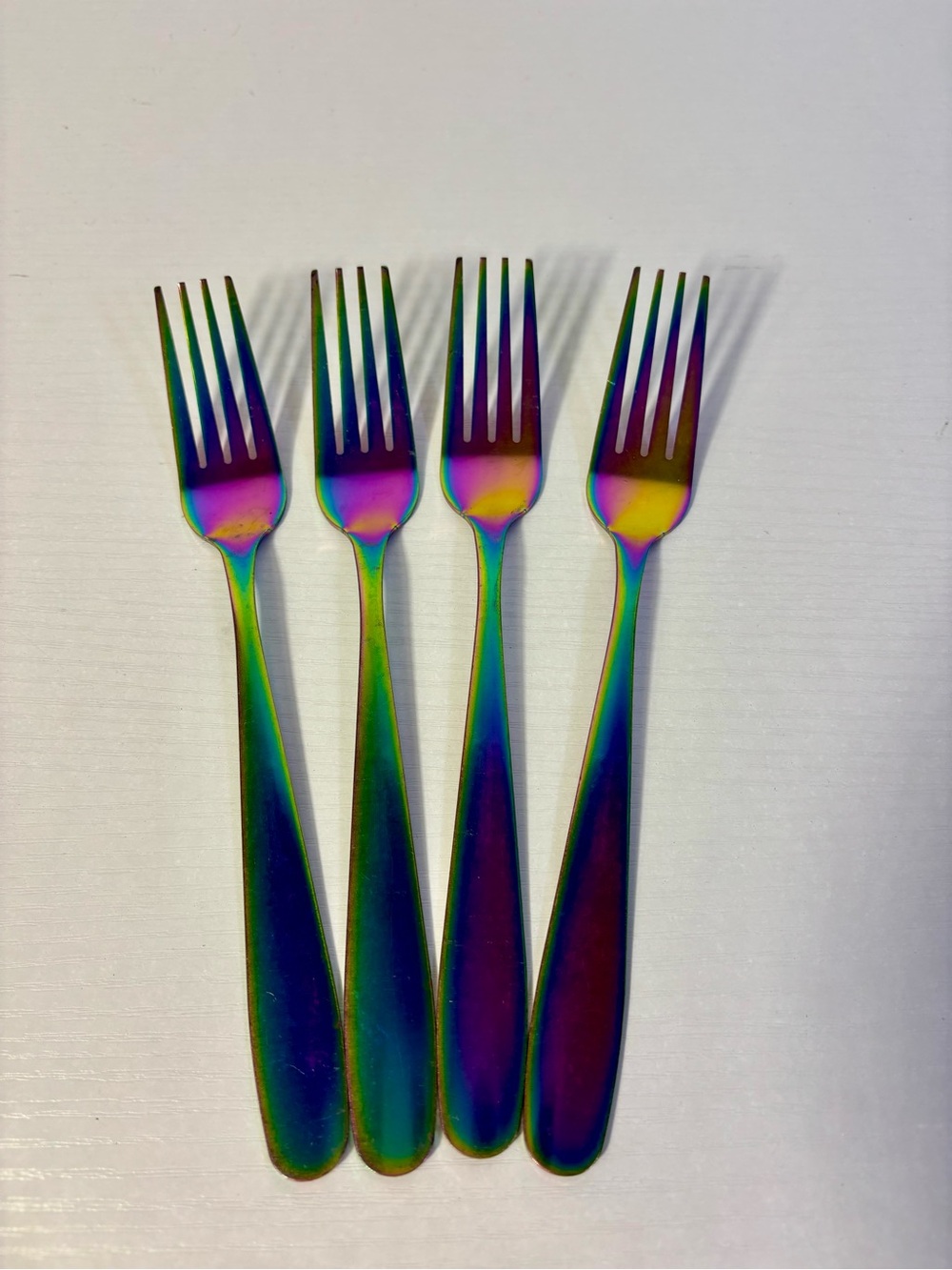 Set of 4 Rainbow Iridescent Stainless Steel Dinner Forks Colorful Flatware